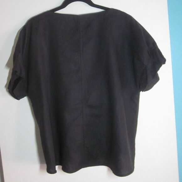Studio Clip Women Size L Oversized Black 100% Linen Top Japanese Designer Blouse - Picture 10 of 11